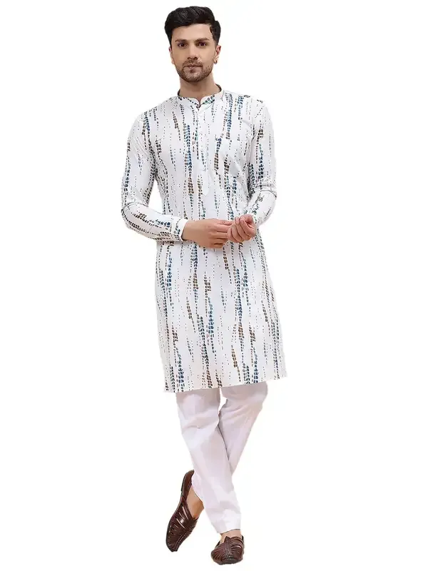 Men_White_&_Blue_Pure_Cotton_Printed_Staright_Kurta_With_Pajama
