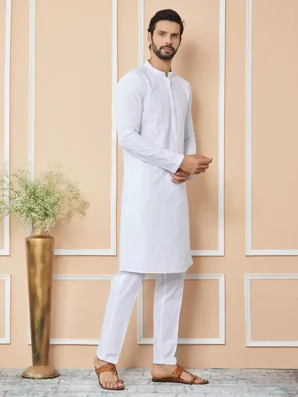 White_Embroidered_Chikankari_Pure_Cotton_Straight_Kurta_With_Pyjama