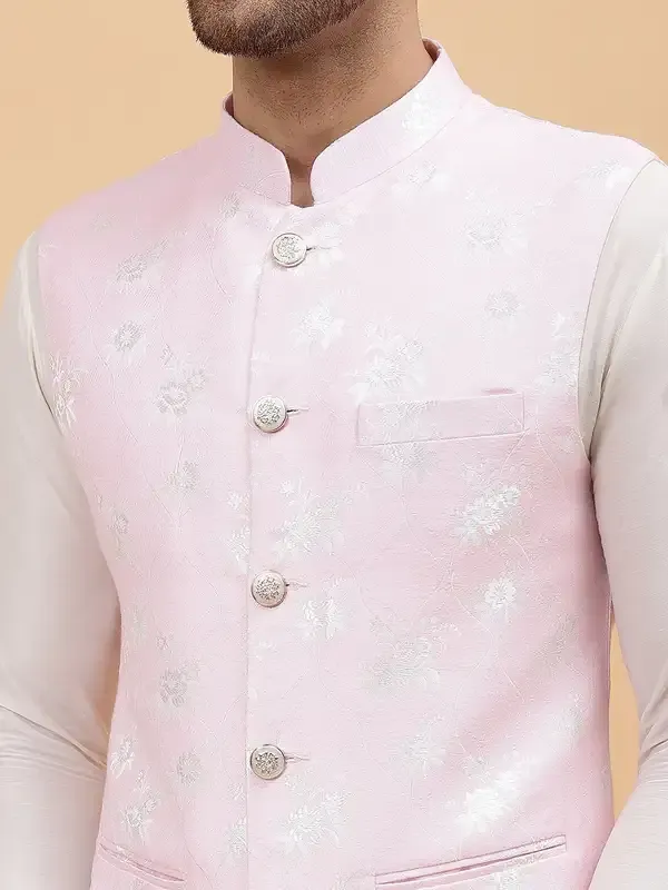 Men_Off_White_Kurta_Pajama_&_Pink_Woven_Design_Jacquard_Nehru_Jacket