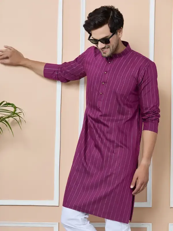 Purple_Thread_Work_Straight_Kurta_With_Pyjama