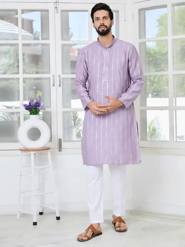 Lavender_Sequins_Embroidered_Straight_Kurta_With_Pyjama