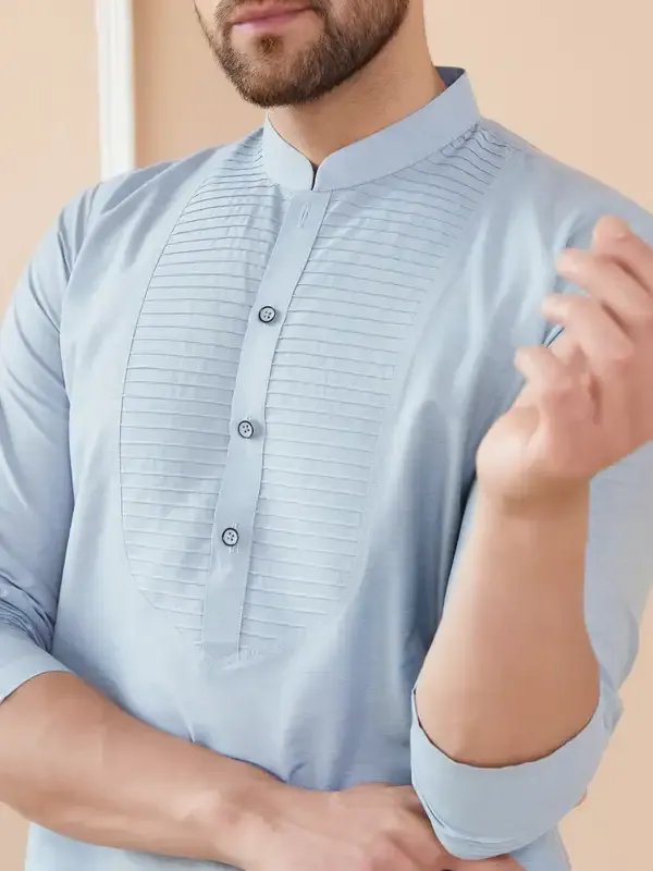 Blue_Cotton_Solid_Straight_Kurta_With_Pintuck_Neckline_And_Pyjama