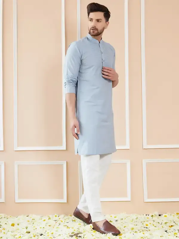 Blue_Cotton_Solid_Straight_Kurta_With_Pintuck_Neckline_And_Pyjama