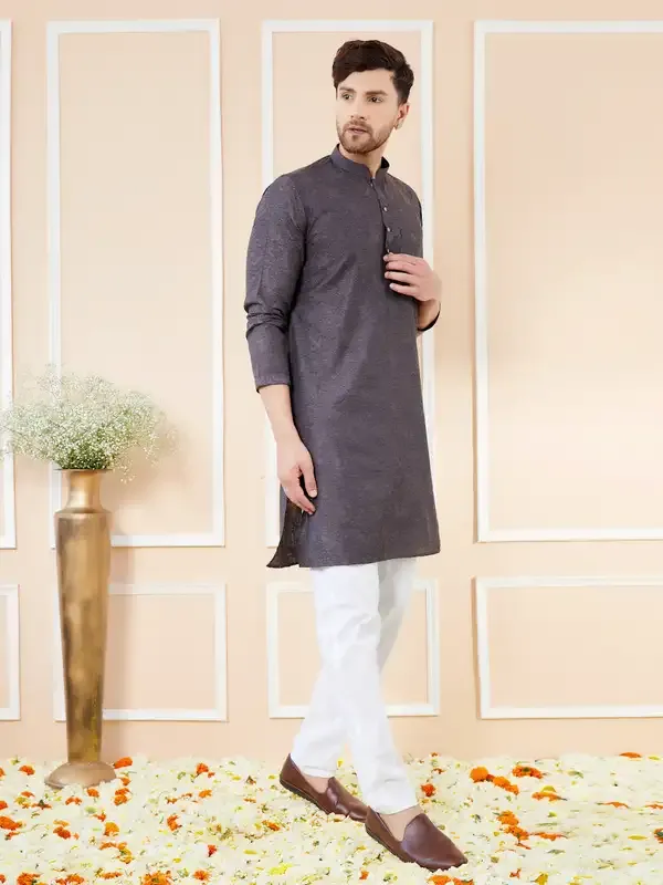 Black_Ethnic_Motifs_Silk_Jacquard_Woven_Design_Straight_Kurta_With_Pyjama