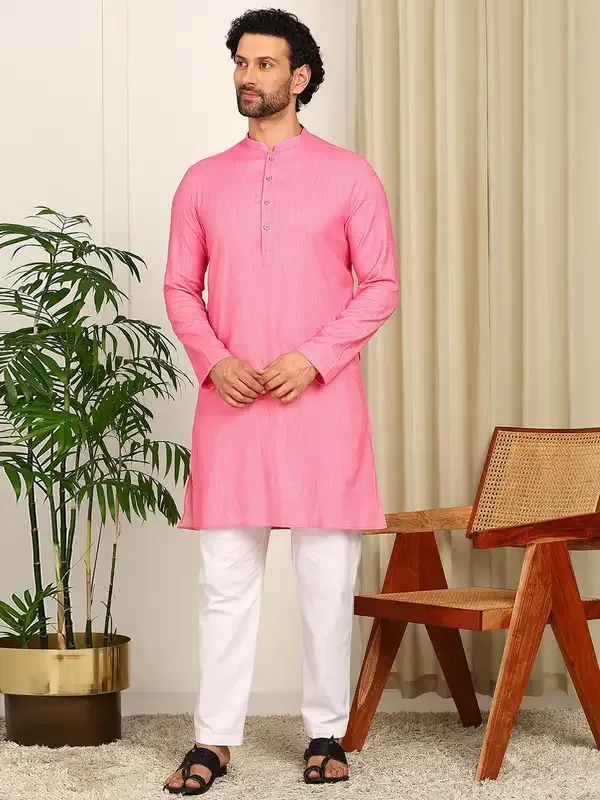Pink_Woven_Straight_Kurta_With_Pyjama