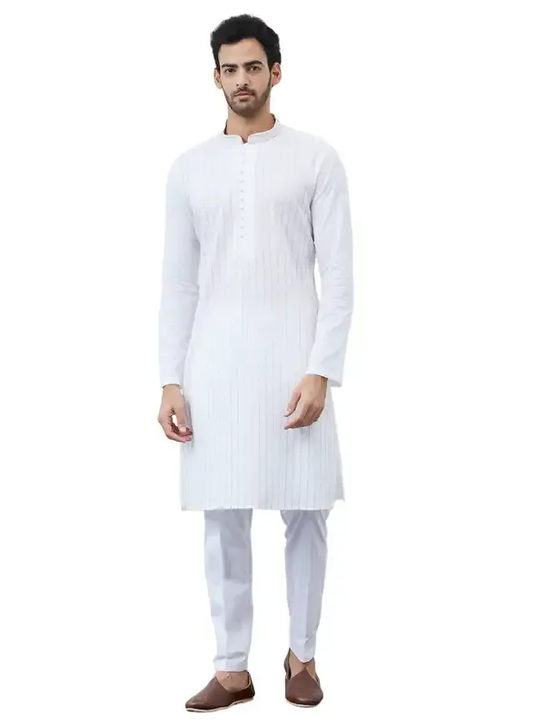 Men_White_Cotton_Gold_Thread_Work_&_Sequines_Kurta_With_Pyjama