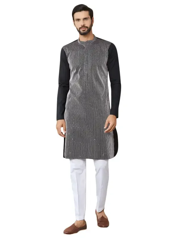 Black_Thread_&_Sequin_Worked_Pure_Cotton_Straight_Kurta_With_Pyjama