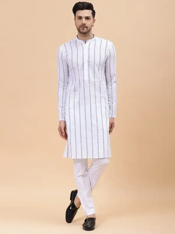 Men_White_&_Blue_Pure_Cotton_Embroidered_Staright_Kurta_With_Pajama