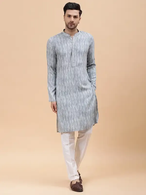 Men_Off_White_&_Grey_Pure_Cotton_Embroidered_Staright_Kurta_With_Pajama