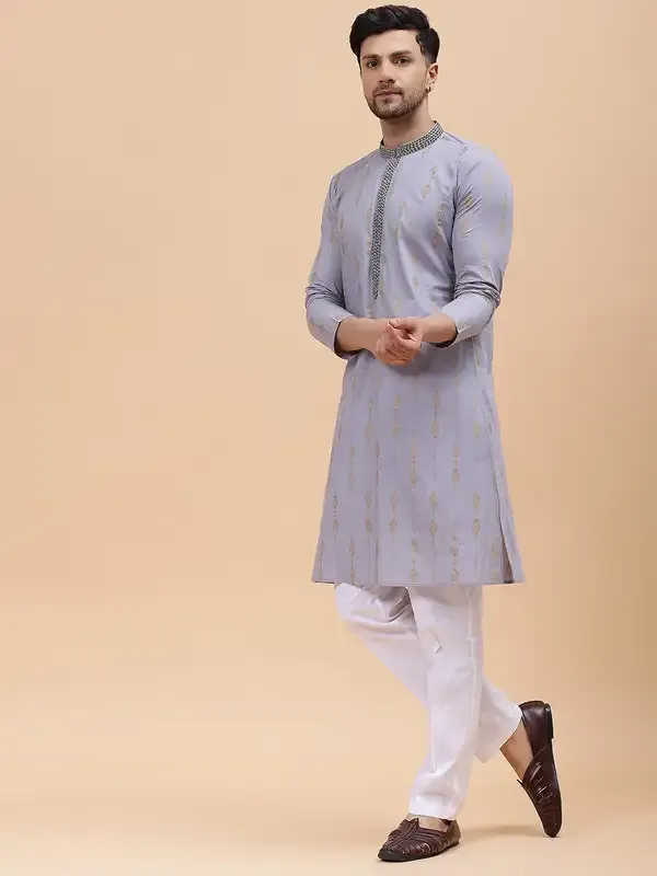 Men_Grey_&_Gold_Pure_Cotton_Embroidered_Staright_Kurta_With_Pajama