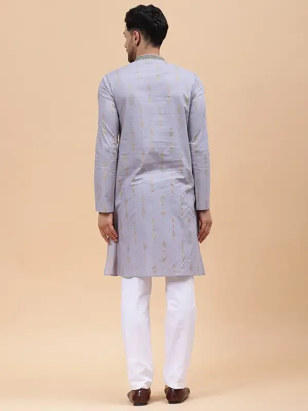 Men_Grey_&_Gold_Pure_Cotton_Embroidered_Staright_Kurta_With_Pajama