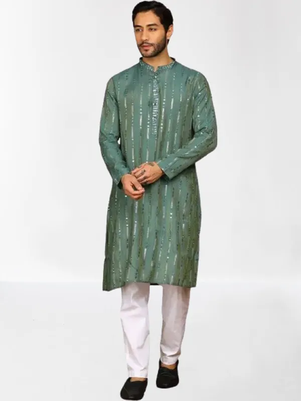 Sea_Green_Sequins_Embroidered_Viscose_Straight_Kurta_With_Pyjama