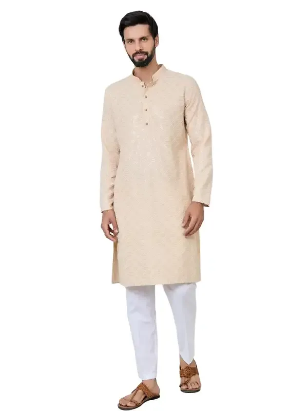 Beige_Geometric_Sequins_Embroidered_Thread_Work_Straight_Kurta_With_Pyjama