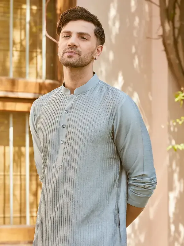 Men_Teal_Cotton_Silk_Pintex_Design_Thread_Work_Kurta_With_Pyjama