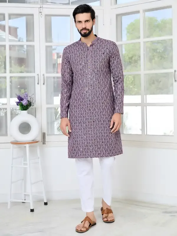 Men_Purple_Embroidered_Straight_Kurta_With_Pyjama