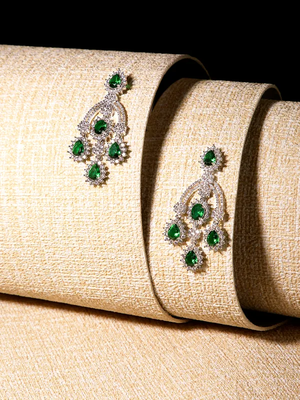 American_Diamond_And_Emerald-Green_Studded_Chandelier_Earrings.
