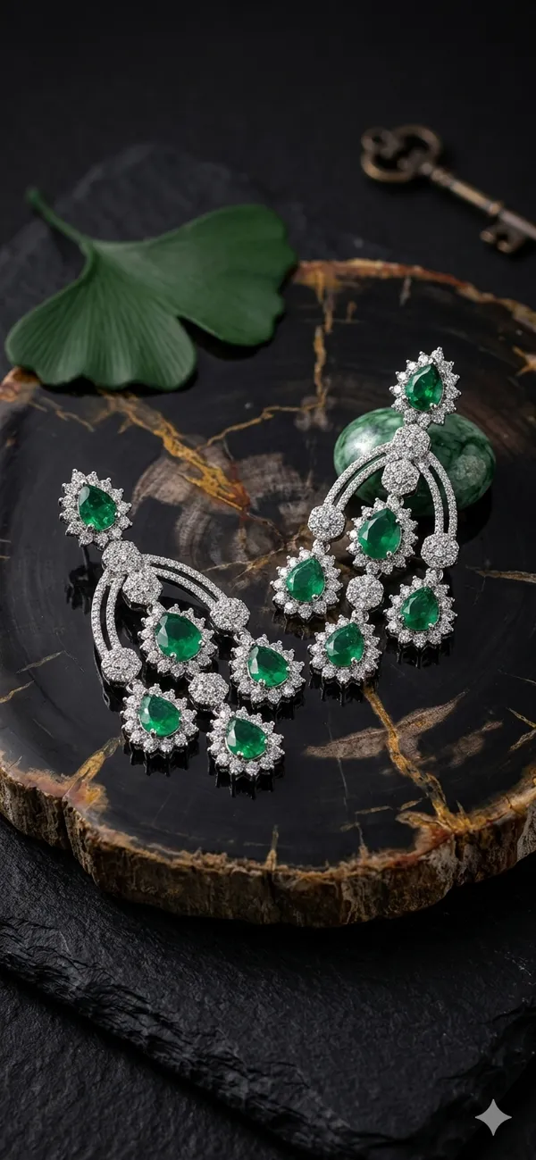 American_Diamond_And_Emerald-Green_Studded_Chandelier_Earrings.