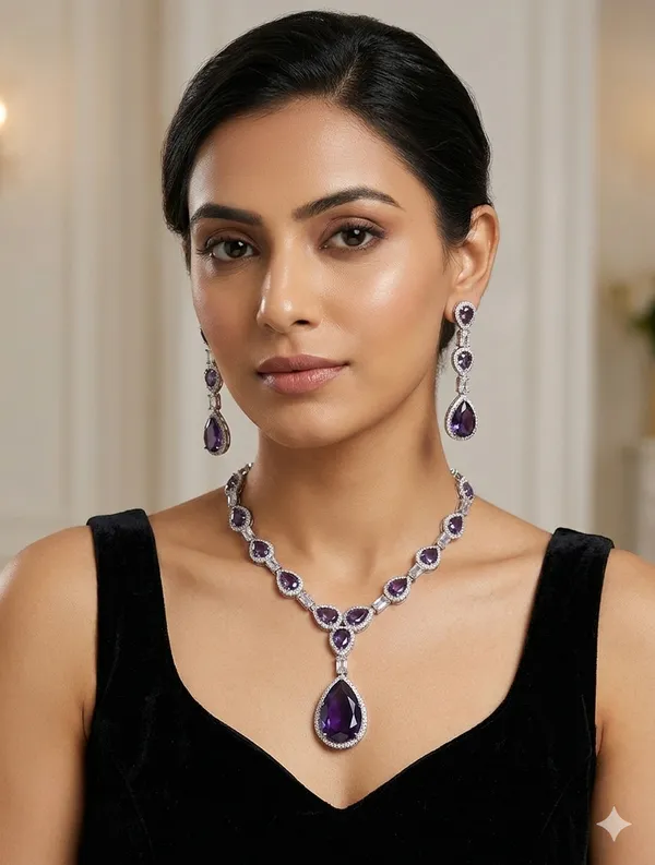 Elegant_Purple_Ad_Crystal_Party_Wear_Designer_Jewellery_Set_And_Earrings