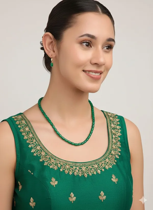 Green_Single_Line_Crystal_Pearl_Beaded_Necklace_With_Matching_Drop_Earrings