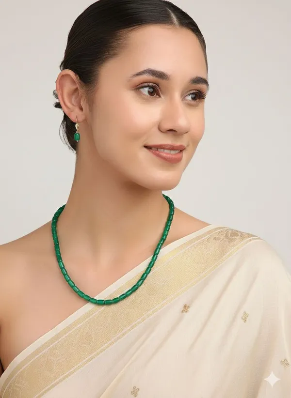 Green_Single_Line_Crystal_Pearl_Beaded_Necklace_With_Matching_Drop_Earrings