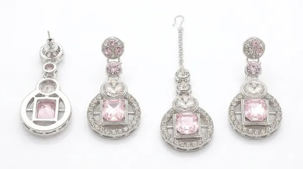 Premium_Silver_Polished_Double_Layered_Pink_Crystals_Embedded_Jewellery_Set