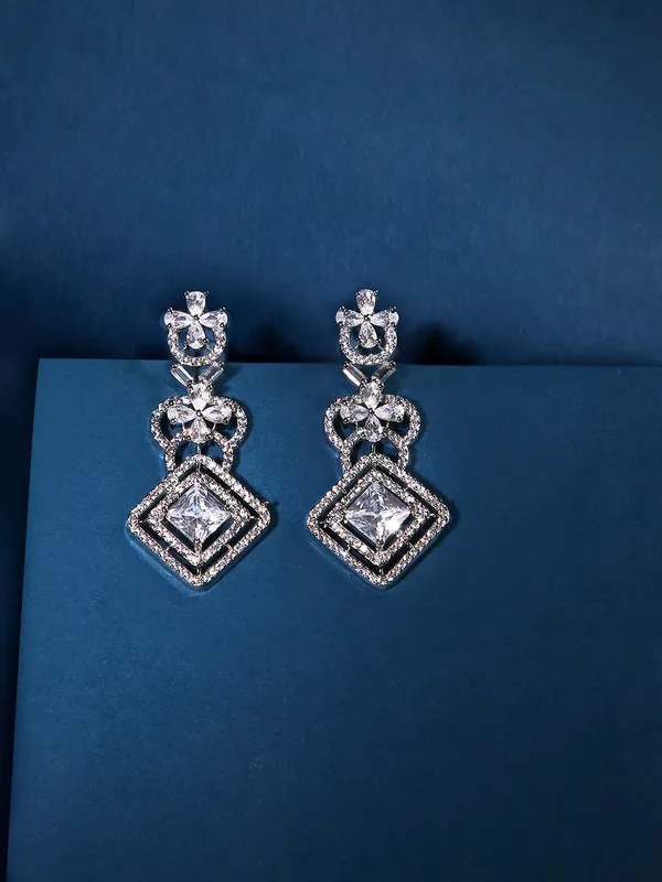 Sparkling_Silver-Plated_American_Diamond_Geometric_Floral_Drop_Earrings