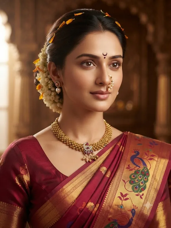 Traditional_Maharashtrian_Gold-Plated_Beaded_Choker_Necklace_with_Peacock_Pendant_|_Ethnic_Necklace_for_Women_|_Wedding_&_Festive_Jewellery