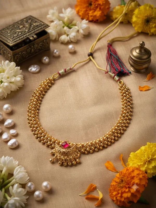 Traditional_Maharashtrian_Gold-Plated_Beaded_Choker_Necklace_with_Ruby_Stone_Pendant_|_Ethnic_Necklace_for_Wedding,_Festive_&_Traditional_Wear