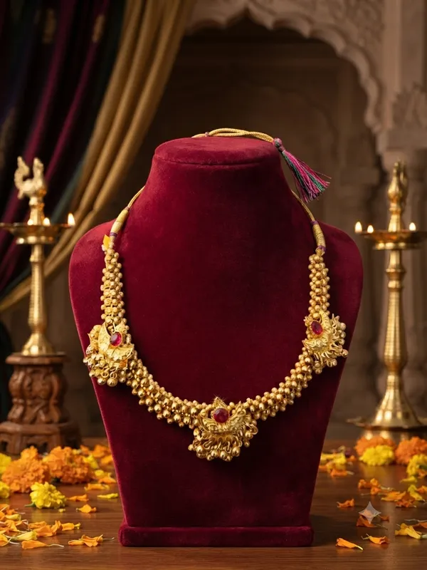 Traditional_Maharashtrian_Gold-Plated_Beaded_Choker_Necklace_with_Triple_PENDAL_CHAAND_Motif_|_Ethnic_Wedding_&_Festive_Jewellery_for_Women