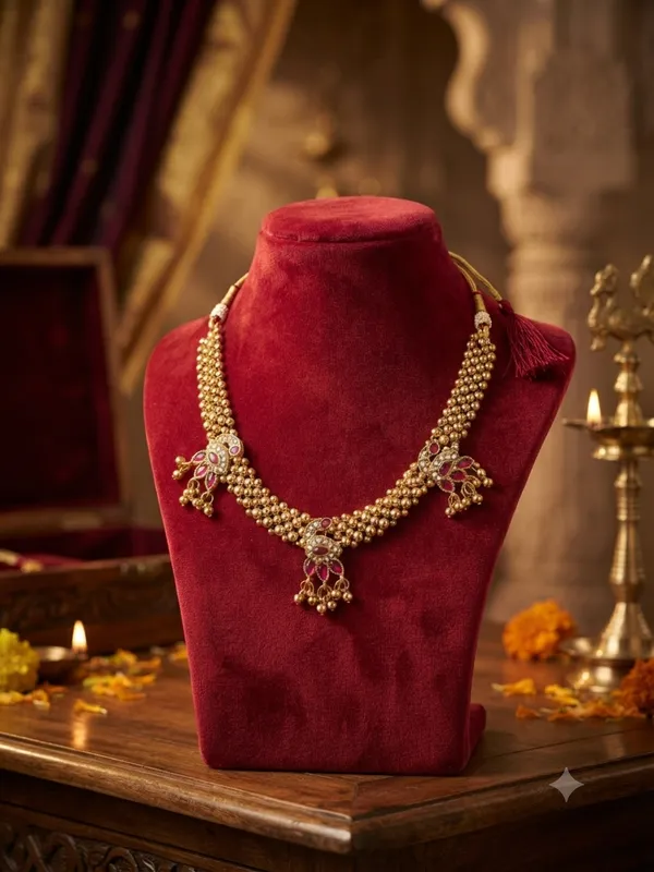 Traditional_Maharashtrian_Gold-Plated_Beaded_Choker_Necklace_with_Triple_Peacock_Motif_|_Ethnic_Wedding_&_Festive_Jewellery_for_Women