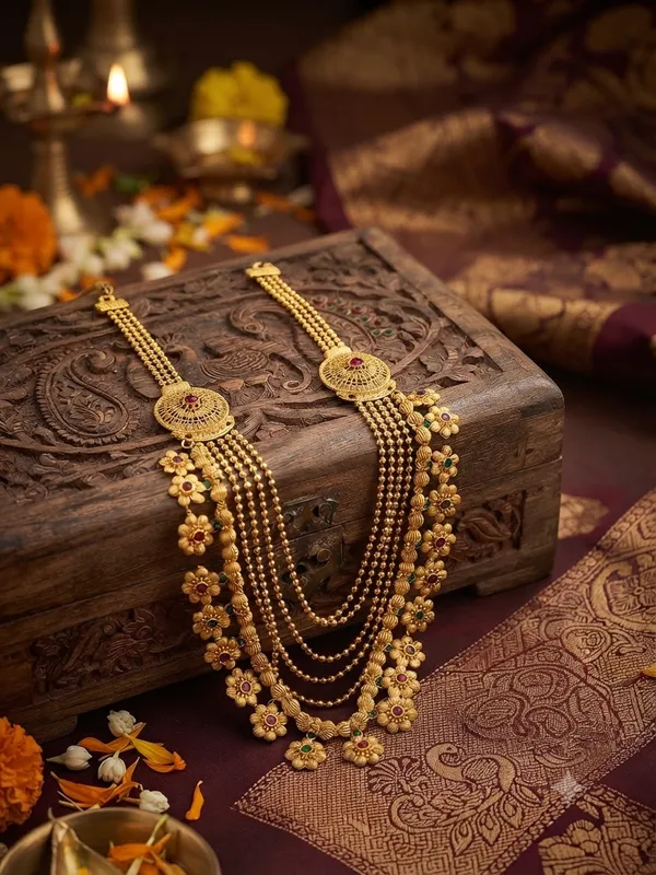Traditional_Temple_Haar_for_Ganesh_&_Gauri_Idol_|_10_Inch_Decorative_Mala_with_Ruby-Green_Floral_Design_|_Jewellery_for_2-4_Ft_Ganesh_Idols