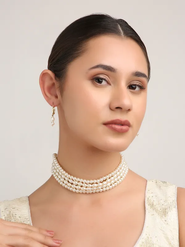 White_4_Layered_Pearl_Choker_Necklace_With_Matching_Drop_Earrings