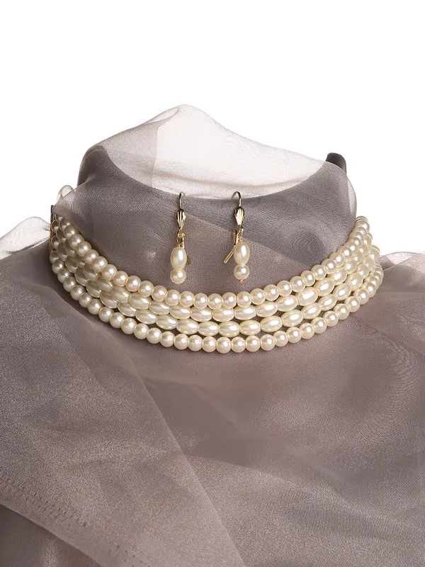 White_4_Layered_Pearl_Choker_Necklace_With_Matching_Drop_Earrings