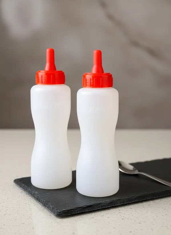 Pack_Of_2_-_White_&_Red_Food_Grade_Plastic_Squeeze_Condiment_Bottle_