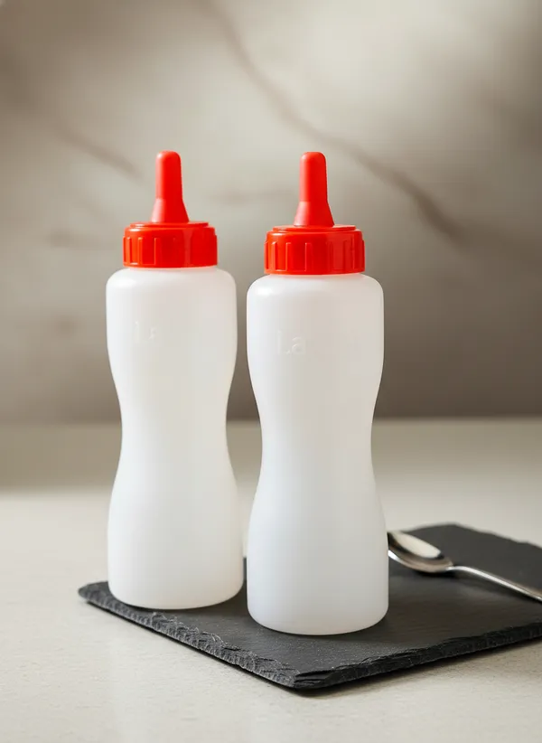 Pack_Of_2_-_White_&_Red_Food_Grade_Plastic_Squeeze_Condiment_Bottle_