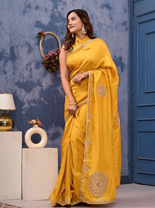 Mustard_Yellow_Kanjipuram_Cosmo_Tissue_Saree_With_Marodi_Kardana_Sequence_Work_Wedding_Haldi_Special_Yellow