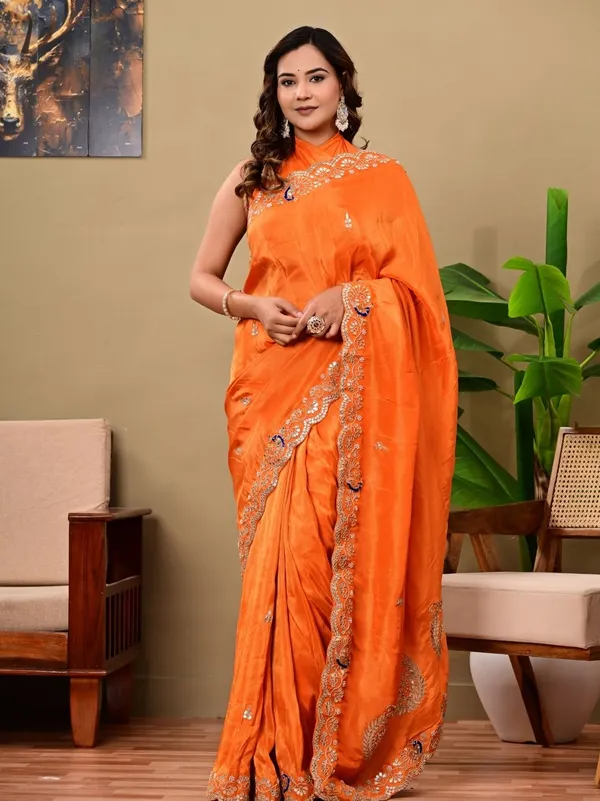 Mustard_Yellow_Kanjipuram_Cosmo_Tissue_Saree_With_Marodi_Kardana_Sequence_Work_Wedding_Haldi_Special_Orange