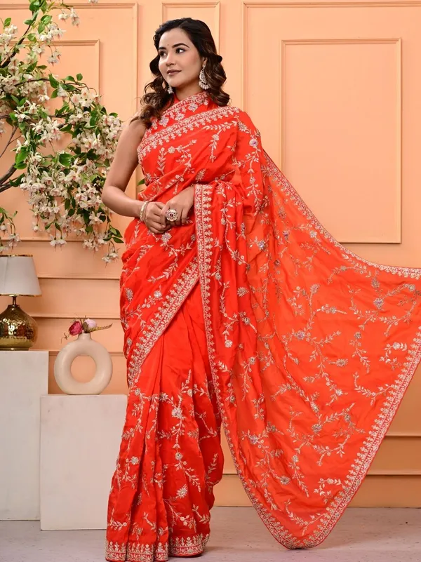 Premium_Teal_Green_Pure_H_O_Silk_Saree_With_Gotta_Patti_Sequence_Marodi_Work_Wedding_Festive_Wear_Orange
