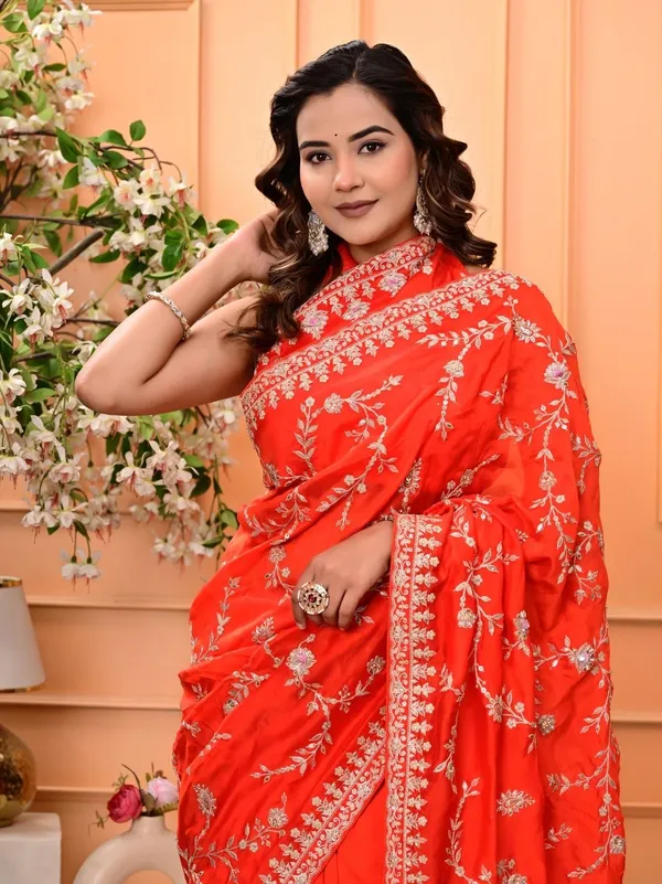 Premium_Teal_Green_Pure_H_O_Silk_Saree_With_Gotta_Patti_Sequence_Marodi_Work_Wedding_Festive_Wear_Orange