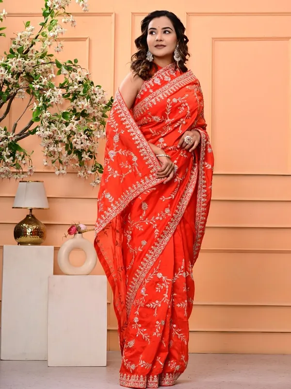 Premium_Teal_Green_Pure_H_O_Silk_Saree_With_Gotta_Patti_Sequence_Marodi_Work_Wedding_Festive_Wear_Orange