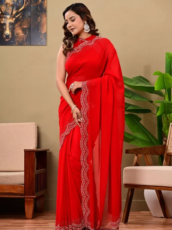 Elegant_Red_Georgette_Saree_With_All_Over_Siroski_Jaal_Work_Wedding_Festive_Wear_Red