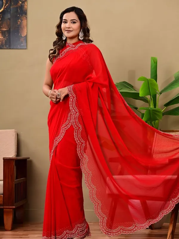 Elegant_Red_Georgette_Saree_With_All_Over_Siroski_Jaal_Work_Wedding_Festive_Wear_Red