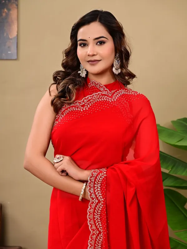 Elegant_Red_Georgette_Saree_With_All_Over_Siroski_Jaal_Work_Wedding_Festive_Wear_Red