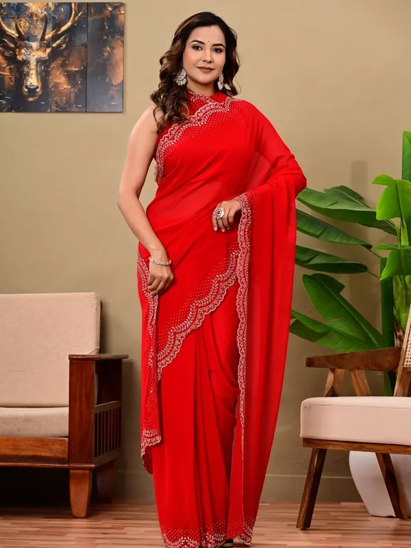 Elegant_Red_Georgette_Saree_With_All_Over_Siroski_Jaal_Work_Wedding_Festive_Wear_Red