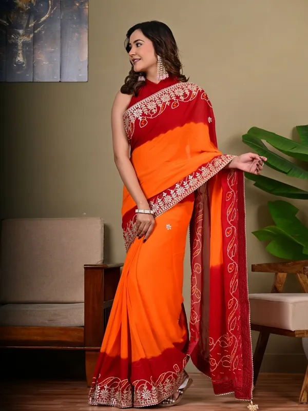 Elegant_Viscose_Bandejh_Saree_With_Piliya_Work_Gota_Patti_Detailing_Festive_Wedding_Wear_Orange