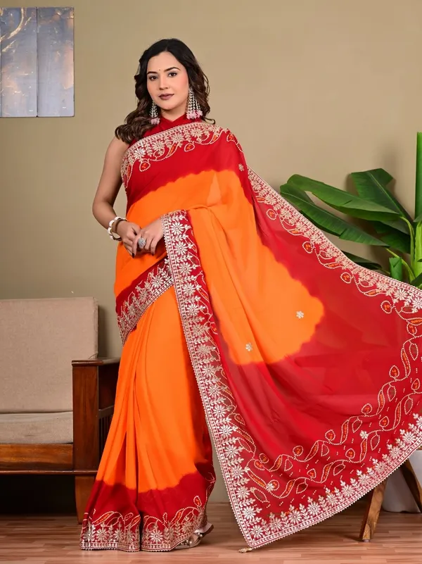 Elegant_Viscose_Bandejh_Saree_With_Piliya_Work_Gota_Patti_Detailing_Festive_Wedding_Wear_Orange