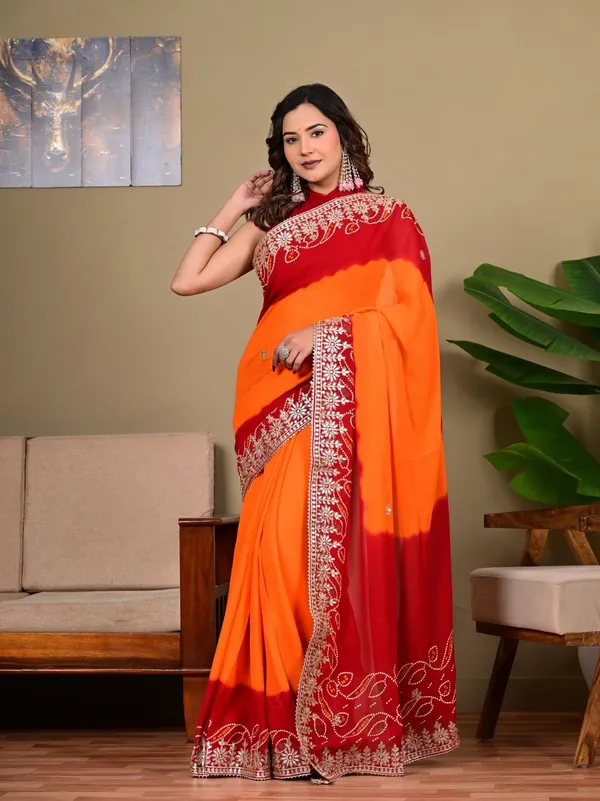 Elegant_Viscose_Bandejh_Saree_With_Piliya_Work_Gota_Patti_Detailing_Festive_Wedding_Wear_Orange