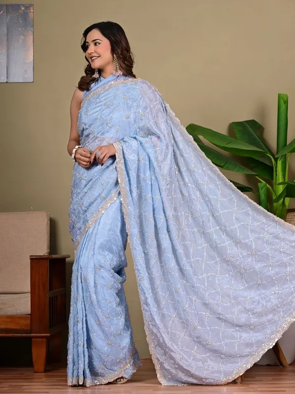 Premium_Upada_Fancy_Saree_With_Parle_Sequins_Cut_Work_Border_Elegant_Party_Festive_Wear_Saree_Blue