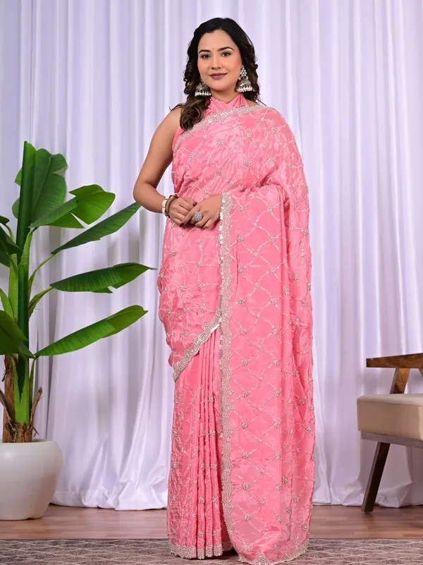 Premium_Upada_Fancy_Saree_With_Parle_Sequins_Cut_Work_Border_Elegant_Party_Festive_Wear_Saree_Pink