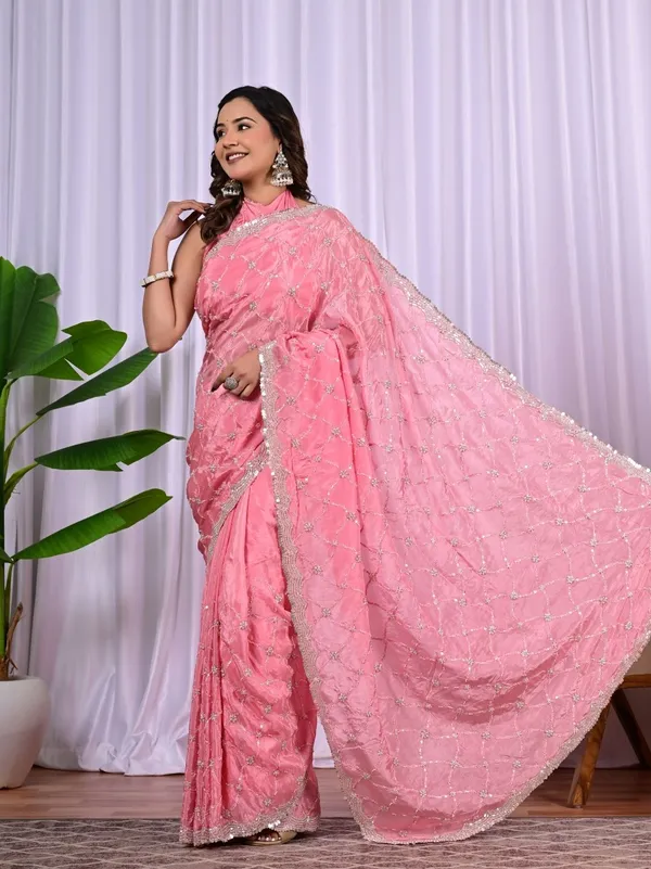 Premium_Upada_Fancy_Saree_With_Parle_Sequins_Cut_Work_Border_Elegant_Party_Festive_Wear_Saree_Pink